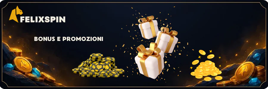 Pacchi regalo con fiches e monete sparse intorno