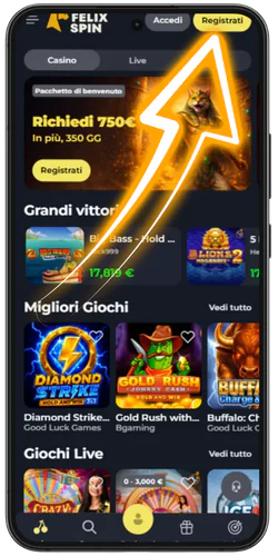 Pulsante Registrati su FelixSpin mobile